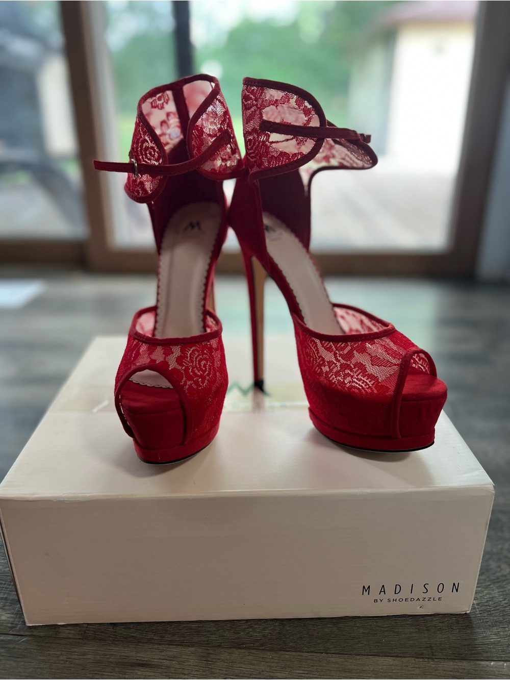 Red Lace Platform Stiletto Pumps